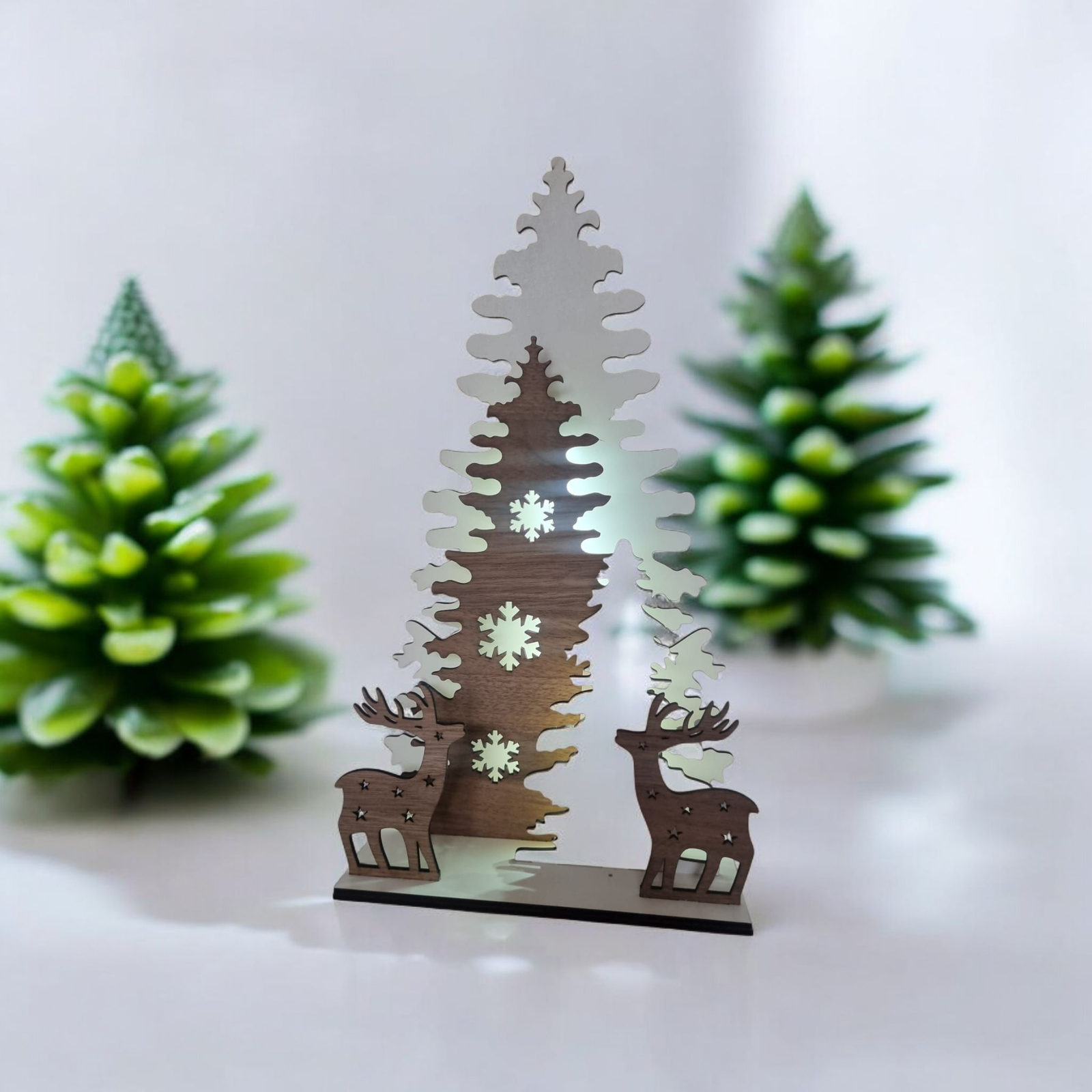 Wooden Christmas Decoration – Tree & Reindeer With lights Large size