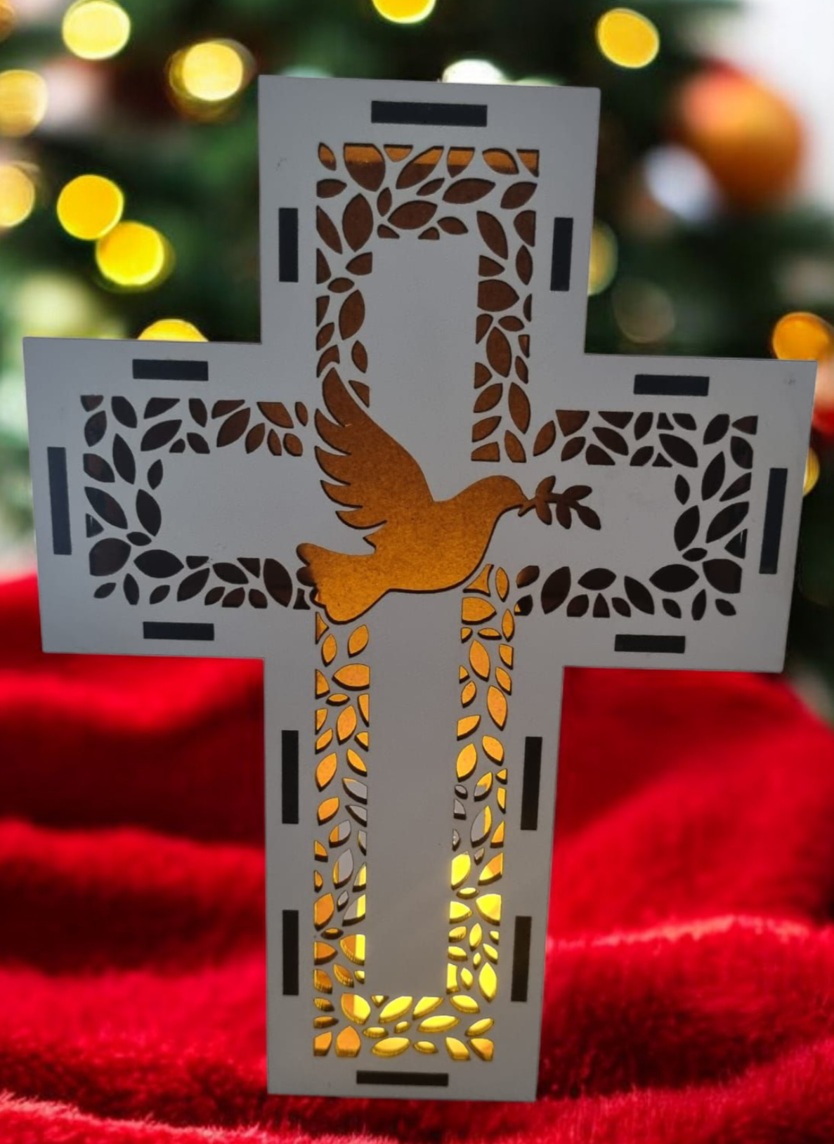 Illuminated Dove Cross Decoration
